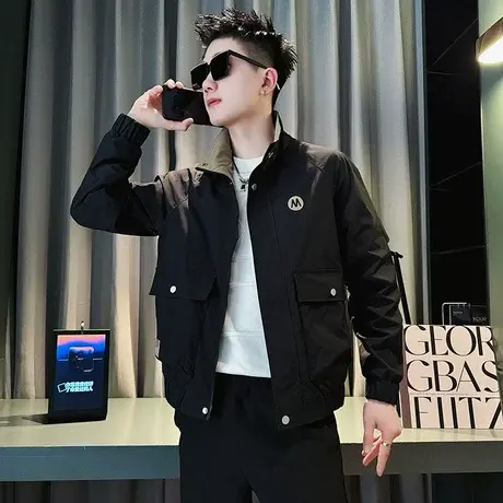 潮牌撞色工装立领夹克男春季2024新款ins时尚轻熟高级感休闲外套商品大图