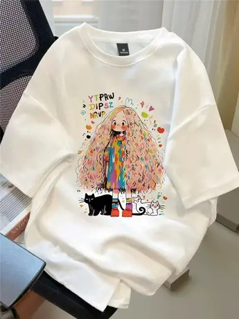 日系复古印花短袖T恤女春夏2024新款爆款宽松学生纯棉半袖上衣潮商品大图