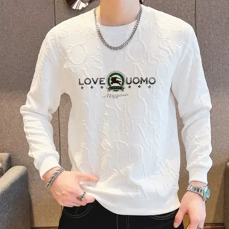 圆领卫衣男2023秋季新款提花长袖T恤潮流休闲百搭男装上衣打底衫图片