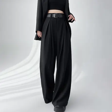 黑色阔腿西装裤女春夏季新款高腰休闲宽松显瘦垂感直筒拖地长裤子图片