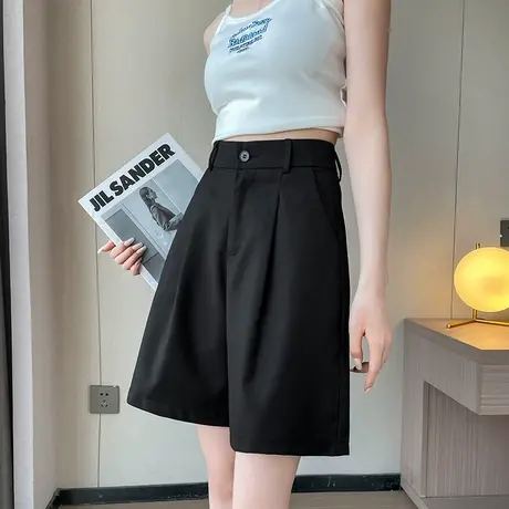 西装短裤女夏季薄款遮胯显瘦高腰a字遮肉梨形身材宽松黑色五分裤商品大图
