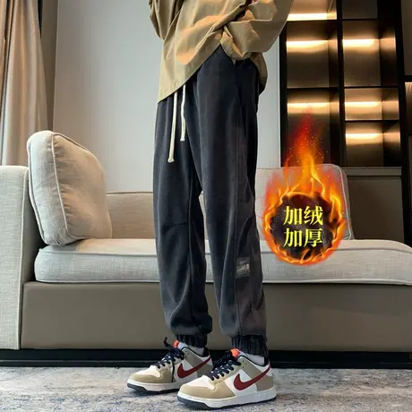 加绒裤子男士休闲冬季工装长裤运动卫裤灯芯绒男裤束脚男生厚款图片
