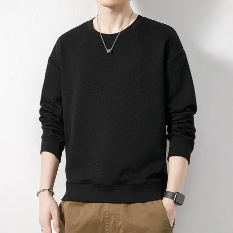 春秋款男装纯色圆领卫衣秋天2023新款男生高端重磅长袖上衣服秋季图片