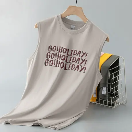 纯棉背心男潮夏季薄款跨栏篮球健身运动宽肩坎肩无袖t恤汗衫外穿商品大图