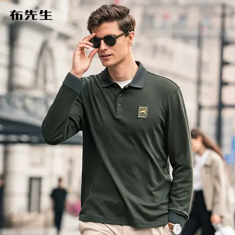 MrBu布先生纯棉长袖T恤 秋冬新款立体刺绣章衬衫领上衣男 BT11317商品大图