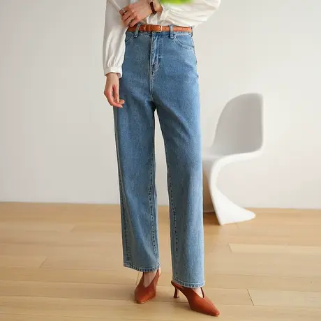 2022春季新款高腰牛仔裤女chic显瘦设计感小众复古宽松直筒裤春秋商品大图