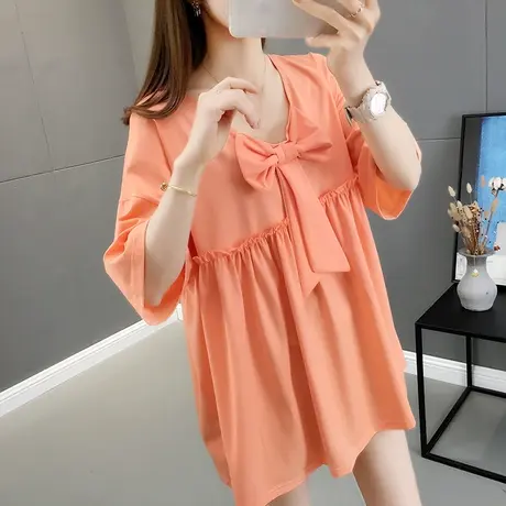 夏季2022新款宽松两面穿纯棉短袖韩版百搭时尚设计感中长款t恤女图片