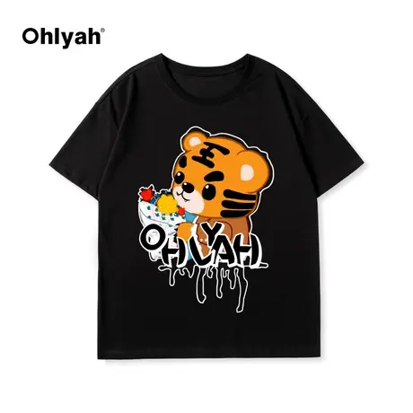 Ohlyah潮牌夏季原创卡通T恤女装黑色圆领短袖时尚休闲宽松百搭商品大图