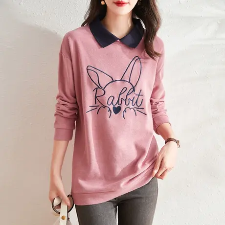 长袖t恤女装新款2023爆款娃娃领打底衫女春秋早秋上衣设计感百搭图片