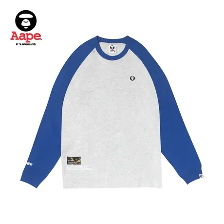 Aape旗舰店男装秋冬猿颜徽章撞色插肩字母印花休闲长袖T恤1019XXL商品大图