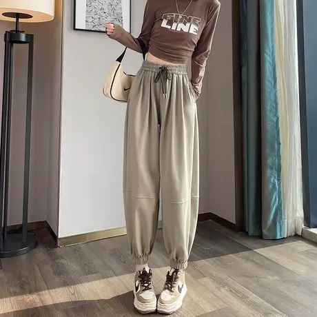 阔腿运动裤女2023秋季新款高腰宽松显瘦百搭束脚哈伦休闲灯笼卫裤商品大图