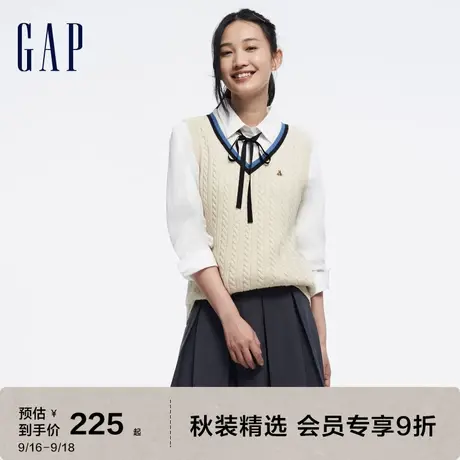 Gap女装秋季2023新款学院风绞花V领针织休闲背心714947时尚马甲图片