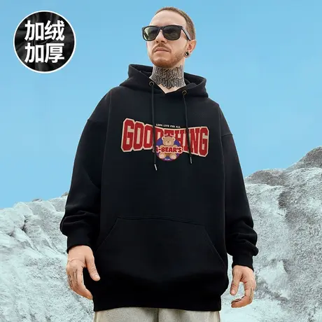 2023新款美式潮牌胖子男装连帽宽松加肥大码情侣装卫衣加绒秋冬季图片