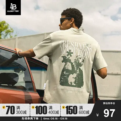 Lilbetter短袖T恤男款宽松落肩体恤美式复古夏季上衣纯棉圆领衣服商品大图