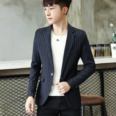 男士西装休闲男帅气春秋外套修身条纹春季韩版潮流上衣单件小西服商品大图