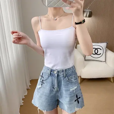 纯棉短款露脐吊带背心女夏季细肩带白色显瘦内搭上衣露腰百搭潮图片