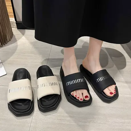 拖鞋女外穿2024年夏季新款网红ins厚底增高一字拖小个子百搭凉拖图片