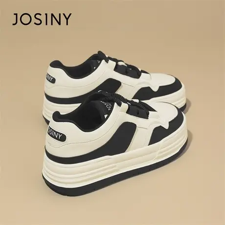Josiny/卓诗尼黑白板鞋女款2024新款春季透气跑步增高舒适休闲鞋商品大图