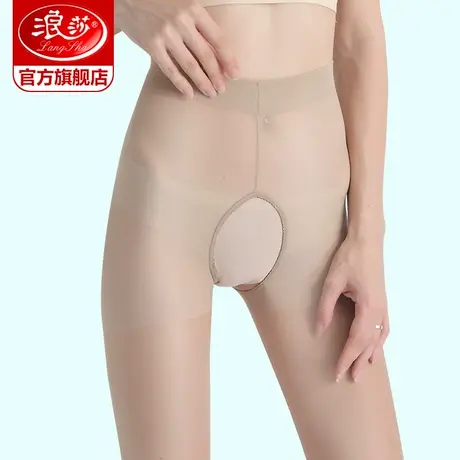 5双浪莎丝袜女 超薄款防勾丝夏季裆部镂空连裤袜 性感黑丝打底袜商品大图