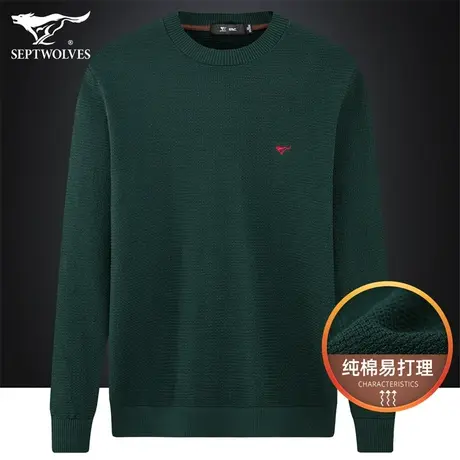 七匹狼狼族生活圆领针织衫男2023秋冬纯棉易打理打底线衫长袖毛衣图片