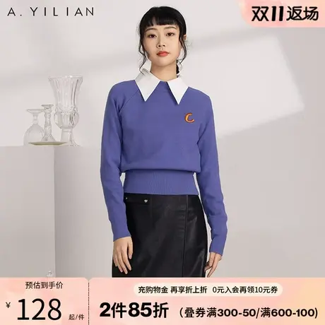 阿依莲初秋女装新款2023套头毛衣针织衫短款洋气减龄长袖宽松上衣图片