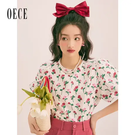 Oece别致漂亮小衫2023春夏新款女装复古碎花气质衬衫设计感上衣商品大图