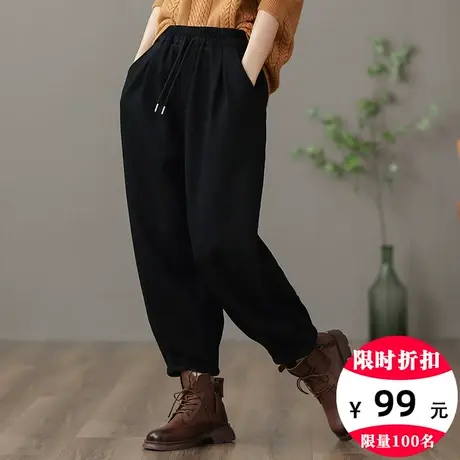 dza 高腰显瘦加绒裤子女外穿长裤冬宽松阔腿裤加厚休闲直筒哈伦裤商品大图