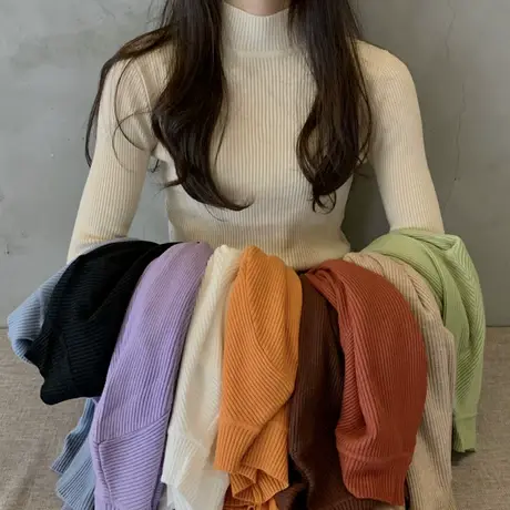 针织衫女半高领打底衫内搭秋冬洋气毛衣2023年新款黑色早春上衣商品大图