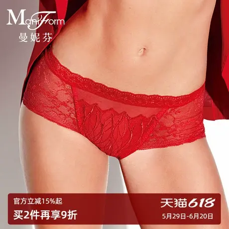 曼妮芬女士中低腰低脚裤蕾丝本命年红色内裤全棉底裆内搭底裤商品大图