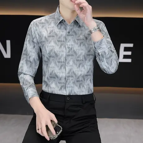 潮牌翻领扎染印花衬衫2025春秋季新款型男长袖修身花衬衣帅气寸衫商品大图