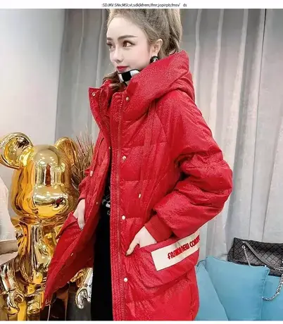 2023年新款红色羽绒棉服女冬中长款女装小个子面包服韩版棉衣外套图片