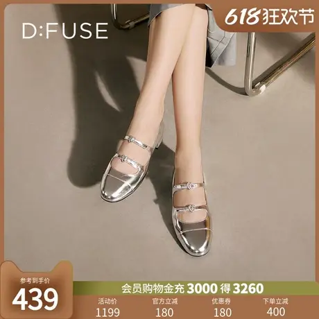 Dfuse迪芙斯2024春夏款时髦金属银色双带玛丽珍鞋DF41111135图片
