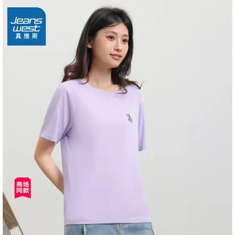 JW真维斯女装2024夏季新款女士休闲时尚短袖圆领套头休闲潮上衣商品大图
