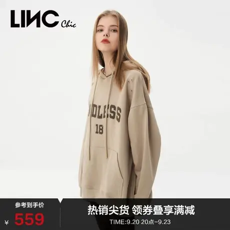 LINCCHIC金羽杰卫衣女2023新款轻摇滚破洞落肩连帽卫衣S231HD105Y图片