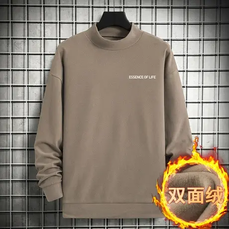 男士卫衣2023新款半高领潮流秋冬保暖双面绒无帽上衣中领长袖t恤商品大图