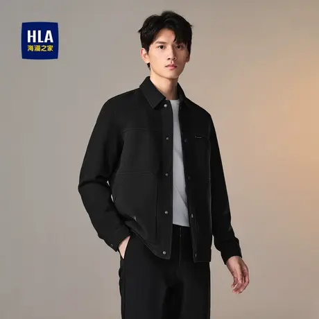 HLA/海澜之家翻领夹克秋冬挺括纯色肌理舒适防风时尚外套男图片