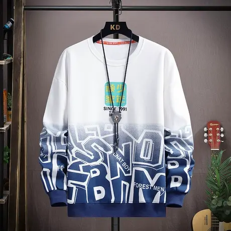 渐变卫衣男春秋设计感圆领长袖t恤男装上衣服宽松休闲套头打底衫T商品大图