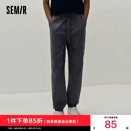 森马休闲裤男纯棉宽松锥形裤2025秋季新款松紧腰长裤灰色抽绳裤子图片