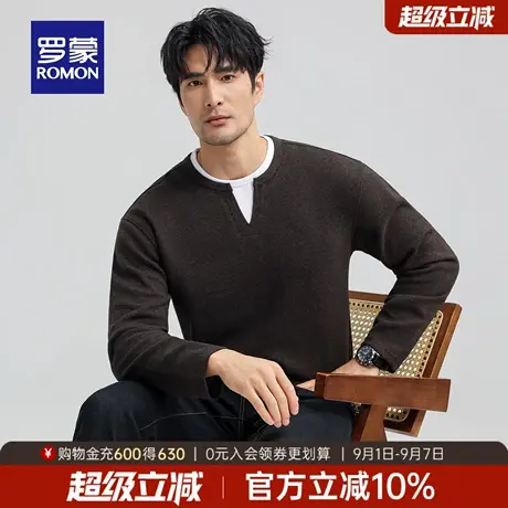【含绵羊毛】罗蒙男士假两件针织衫2025冬季新款休闲商务保暖毛衣图片