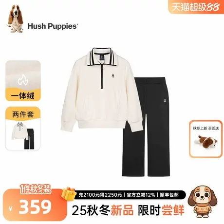 暇步士童装女童加绒套装25秋冬新款大童学院风翻领卫衣儿童直筒裤图片