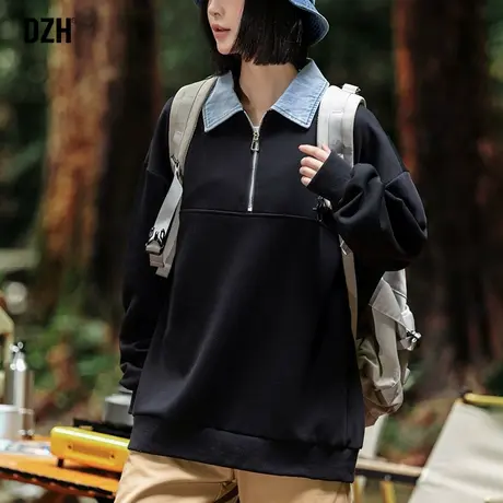 情侣户外运动卫衣男士2023秋季新款翻领上衣休闲百搭破Polo衫外套商品大图