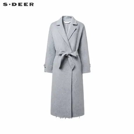 sdeer圣迪奥冬季女装西装领收腰复古绣花双面呢大衣S24482514商品大图
