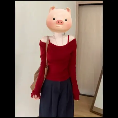 一字领毛衣针织衫女早秋季穿搭氛围感韩系慵懒风修身露肩长袖上衣商品大图