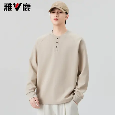 雅鹿2026春季新款圆领休闲叠穿卫衣男纯色高级感长袖内搭打底衫潮商品大图