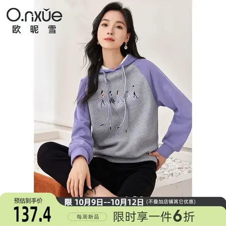 欧昵雪2023冬季新款休闲抽绳连帽加厚加绒卫衣女长袖宽松慵懒上衣图片