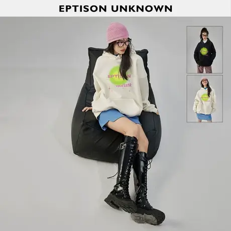EPTISON卫衣女2023年秋装新款连帽印花宽松休闲加绒oversize上衣商品大图