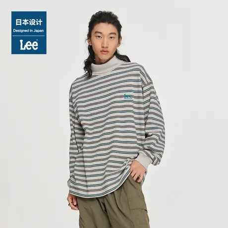 Lee日本设计23秋冬新品简约半高领休闲刺绣logo男长袖T恤潮流图片