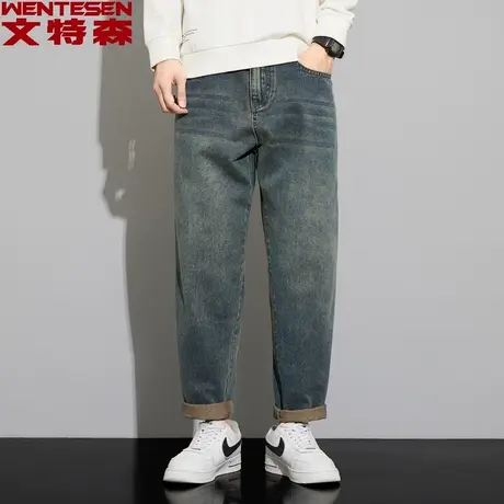 2023年秋季新款男士直筒牛仔裤青年潮牌时尚裤韩版潮流修身长裤子商品大图