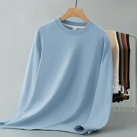 380g重磅长袖t恤男圆领内搭上衣服秋冬加厚款纯色打底衫秋衣小衫商品大图