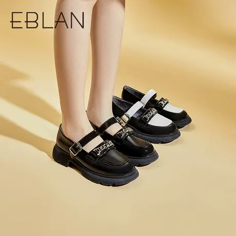 伊伴女鞋春季休闲漆面乐福鞋JK鞋链条舒适时尚单鞋休闲小皮鞋商品大图